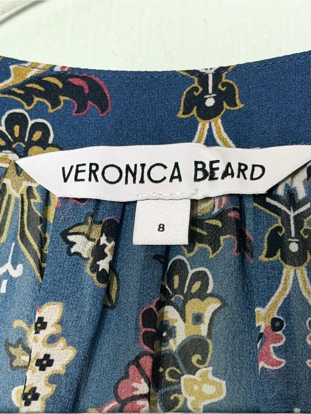 Veronica Beard Blue stone multi Floral geometric silk Blouse sheet long sleeve - Picture 4 of 7
